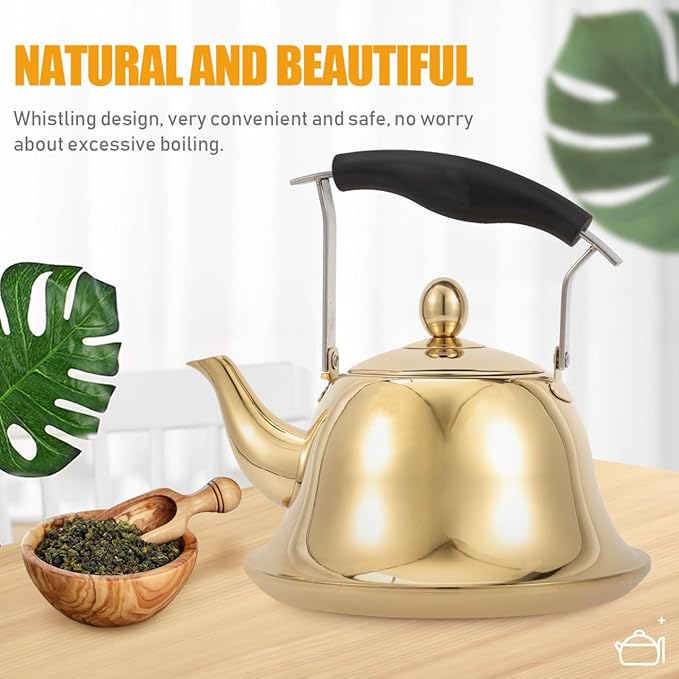 ERINGOGO 2L Whistling Tea Kettle Stovetop, Stainless Steel Teapot Water Kettle with Removable Tea Infuser, Mirror Polished Retro Tea Maker for Gas, Induction
