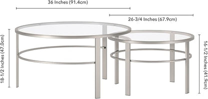 Henn&Hart Round Nested Coffee Table in Satin Nickel, Modern coffee tables for living room, studio apartment essentials, 36" Wide