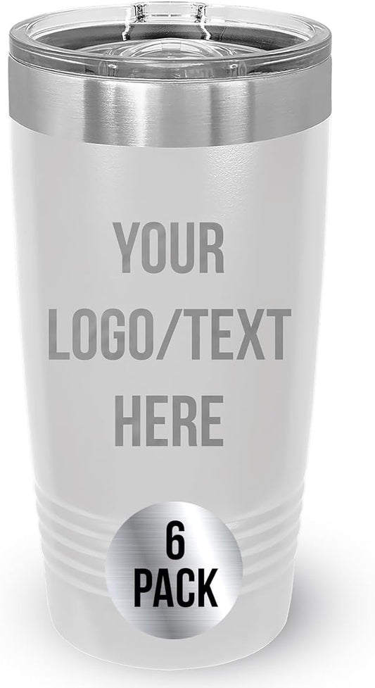 Stainless Steel Tumbler Personalized-Custom Engraved (White-Sliver, 6 Count (Pack of One))