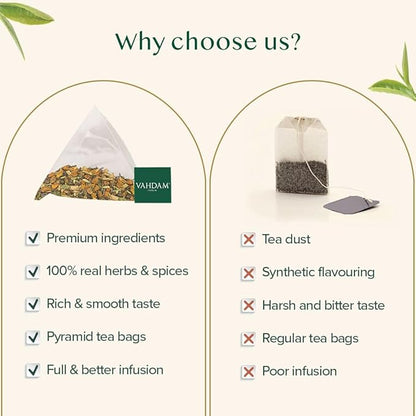 VAHDAM, Vedic Kadha Herbal Tea Bags (100 Ct) Caffeine Free, 100% Real Ingredients - Turmeric, Black Pepper, Amla, Tulsi, Ginger, Cloves | Pure Herbal Tisane - Earthy, Savory | Resealable Ziplock Pouch