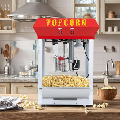 6OZ Popcorn Machine 丨 Stainless Steel Kettle Popcorn Maker for Home, Theater, Parties丨Grade Electric Popper, Red