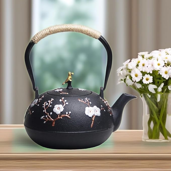 Cast Iron Kettle Teapot, Japanese Style Tetsubin, Cast Iron Tea Kettle with Stainless Steel Infuser for Loose Tea, Internal Enamel Iron Tea Pots for Stovetop Safe(40.2oz/1200ml)