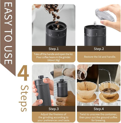 Hand Coffee Grinder Conical Burr for Espresso French Press Pour Over Double Bearing External Adjustment Capacity 25g (Ceramic Burr-Black)