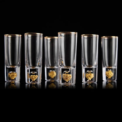 DUJUST Cool Shot Glasses (2oz), Shot Glass Set Decorated with 24K Gold Leaf Flakes, ONE OF A KIND, Cool & Cute Shot Cups, BPA-Free & Lead-Free, Perfect for Décor & Collection, Gift Choices - 6 pcs