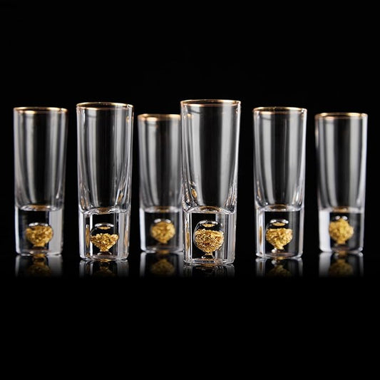 DUJUST Cool Shot Glasses (2oz), Shot Glass Set Decorated with 24K Gold Leaf Flakes, ONE OF A KIND, Cool & Cute Shot Cups, BPA-Free & Lead-Free, Perfect for Décor & Collection, Gift Choices - 6 pcs
