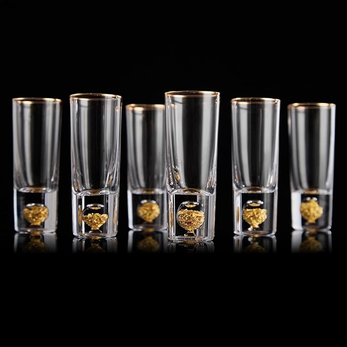 DUJUST Cool Shot Glasses (2oz), Shot Glass Set Decorated with 24K Gold Leaf Flakes, ONE OF A KIND, Cool & Cute Shot Cups, BPA-Free & Lead-Free, Perfect for Décor & Collection, Gift Choices - 6 pcs