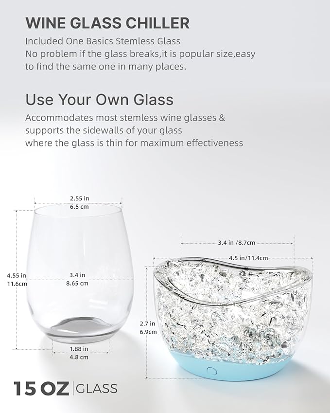 Wine Chiller for Glass Stemless Wine Glass Chiller Keeps Your Glasses of Vino Cold 10 Color Light Modes Separable Wine Essentials Accessories (Blue)