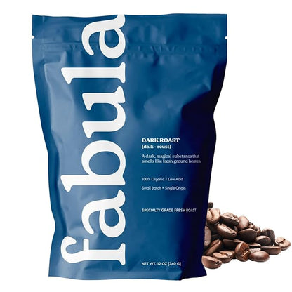 Fabula Coffee Dark Roast Whole Beans - Organic - Low Acid - Single Origin - Non GMO - Mold Free - 12 Ounces