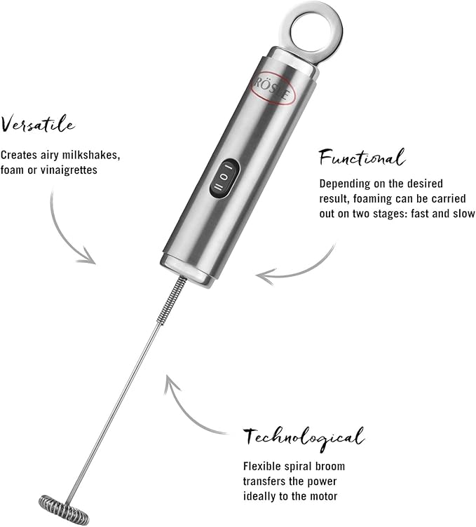 Rosle 12961 Stainless Steel Dual Speed Electric Liquid Frother Whisk with Round Handle 10.5 in, Silver