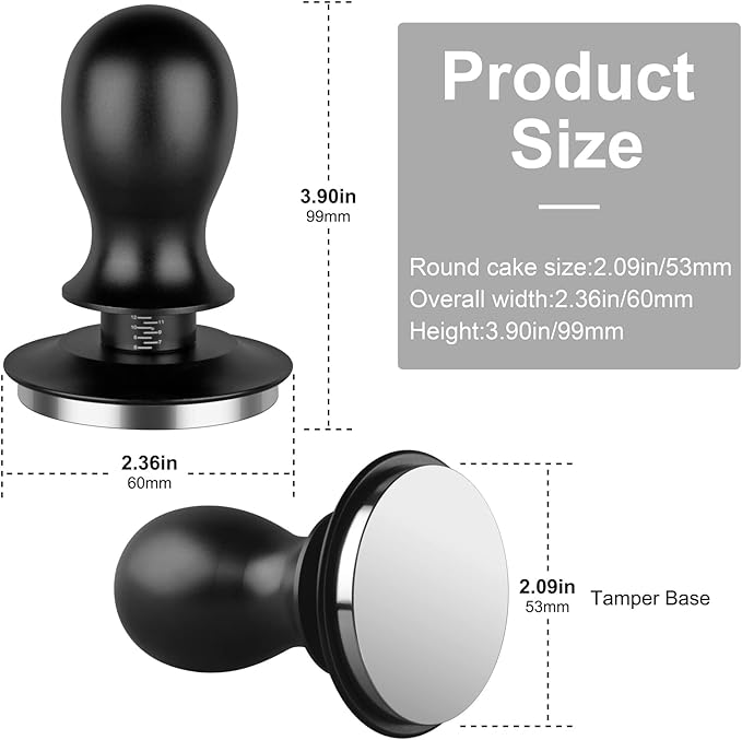 Calibrated Spring Loaded Coffee Tamper for Espresso Machine - Essential Espresso Tool for Perfect Tamping Results - Fits Portafilter Baskets(53mm, Black)