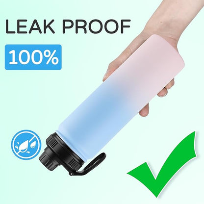 DOMICARE Insulated Water Bottle, 22 oz Vacuum Insulated Stainless Steel Reusable Sports Bottle with Straw Lid & Spout Lid for Travel, Camping, Bike, Leakproof, Blue/Pink, 1 Pack