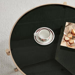 Load image into Gallery viewer, AGV LIGHTING 202303GL-BK Glass Coffee Table, Modern Design, Single Layer GlassTop, Perfect for Living Space, D31.5 x H17, Black Glass Top, Transparent Acrylic Leg &amp; Shiny Gold Finish Metal Frame…