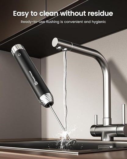 Maestri House Rechargeable Milk Frother with Stepless Speed Control, LunaFro Max Handheld Electric Foam Maker Waterproof Drink Mixer Foamer with Stand & Detachable Whisks for Lattes, Cappuccino