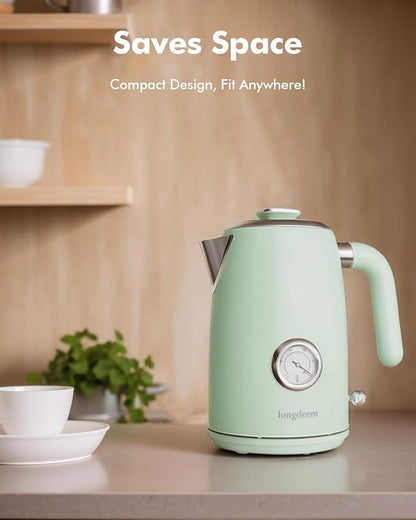 1L Small Electric Kettles Stainless Steel, Portable Travel Mini Hot Water Boiler Heater, Cool Touch Teapot, Auto Shut-Off & Boil-Dry Protection for Cooking, Business Trip and More, Green