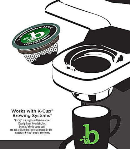 beaniac Organic Downtime Decaf Swiss Water Decaffeinated, Medium Roast, Single Serve Compostable K Cup Coffee Pods, Organic Arabica Coffee, Keurig Brewer Compatible, 30 Count