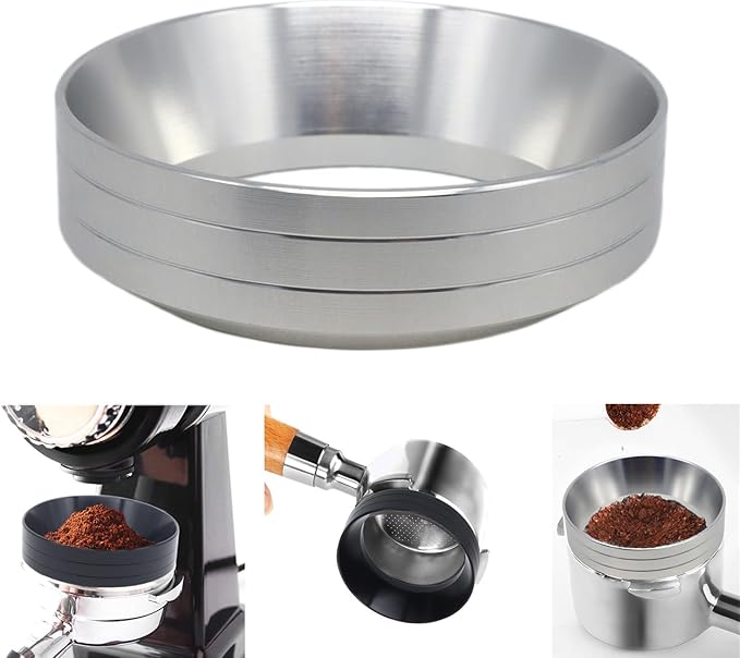 51mm Magnetic Espresso Dosing Funnel Lightweight Aluminum Coffee Dosing Ring Compatible 51mm Portafilter (Silvery, 51mm)