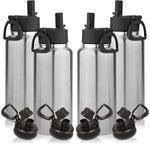 Load image into Gallery viewer, Volhoply 32 oz Water Bottles Bulk 4 Pack with Straw Lid &amp; Spout Lid,Insulated Sports Water Bottle,Double Wall Vacuum Stainless Steel Cups,Leakproof Wide Mouth Metal Flask for Travel(Silver,4)