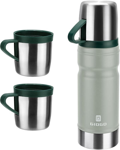 Vacuum Insulated Water Bottle Thermo Water Flask with Cup 680ml/23oz Stainless Steel Thermal Water Bottles Thermo for Hot and Cold Drinks Coffee Water(Light Gray,Set)