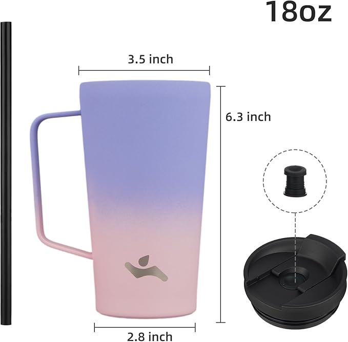 Insulated Tumbler with Handle and Straw, 18 OZ Travel Coffee Mug Stainless Steel Cup Metal Water Bottle,Pastel Sunset
