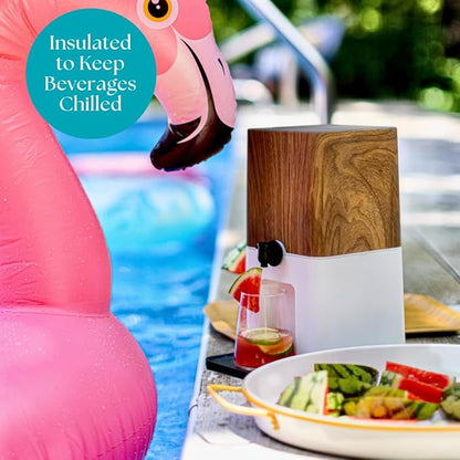 Bebly Box Drink Dispenser and Wine Dispenser | Walnut Design | Insulated - No Sweating - No Watered Down Drinks - Simple - Stylish - Mess Free Beverage Dispenser | Includes Freezable, Reusable 3L Bag