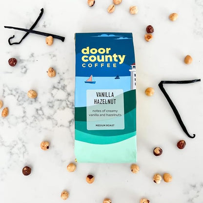 Door County Coffee Vanilla Hazelnut Flavored Whole Bean - 10 oz Bag - Medium Roast - 100% Specialty Arabica - Flavored Gourmet - Vanilla Hazelnut