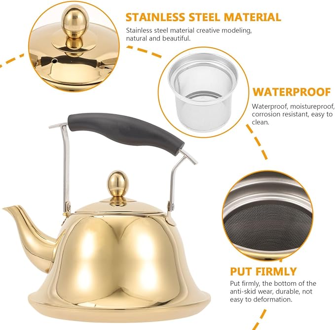 ERINGOGO 2L Whistling Tea Kettle Stovetop, Stainless Steel Teapot Water Kettle with Removable Tea Infuser, Mirror Polished Retro Tea Maker for Gas, Induction