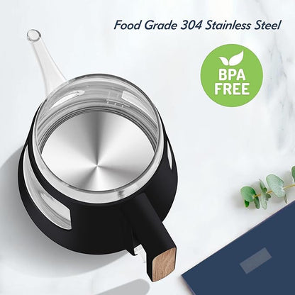 Topwit Electric Kettle, 1.0L Electric Tea Kettle with Removable Stainless Steel Infuser, BPA-Free Electric Glass Kettle with Window, Double Wall Water Warmer, Gooseneck, Auto-shut Off, Black