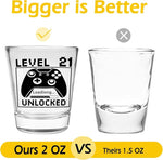 Load image into Gallery viewer, 21st Birthday Gifts for Him or Her – Level 21 Unlocked Shot Glass with Black Gift Box, Funny 21st Birthday Present for Men Women Friends, Turning 21 Celebration Gift for Gamer-Themed Parties