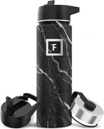 Load image into Gallery viewer, IRON °FLASK Camping &amp; Hiking Hydration Flask with Straw, Wide Mouth Insulated Stainless Steel Sports Water Bottle - 22 oz Black Marquina