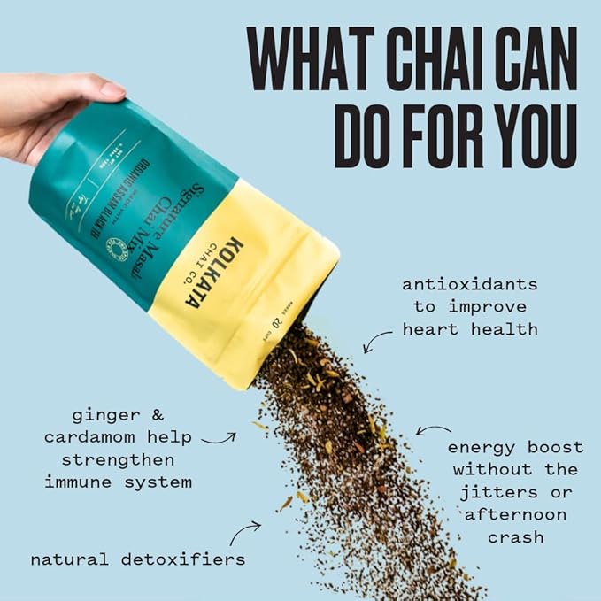 Kolkata Chai Signature Masala Chai & Decaf Masala Chai Tea, Assam Black Tea Combo Pack, Makes 40 cups, Premium loose leaf tea and spice blend, All Natural