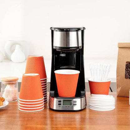 Restaurantware 8 Ounce Double Wall Disposable Coffee Cups, 500 Insulated Orange Paper Cups With Ripple Wall Design, Lids Sold Separately for Hot Beverages like Tea, Hot Chocolate, and More