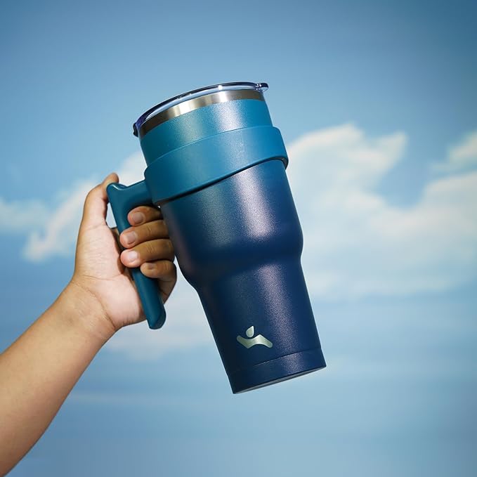 30 oz Tumbler with Handle and 2 Straw 2 Lid, Insulated Water Bottle Stainless Steel Vacuum Cup Reusable Travel Mug,Indigo Black