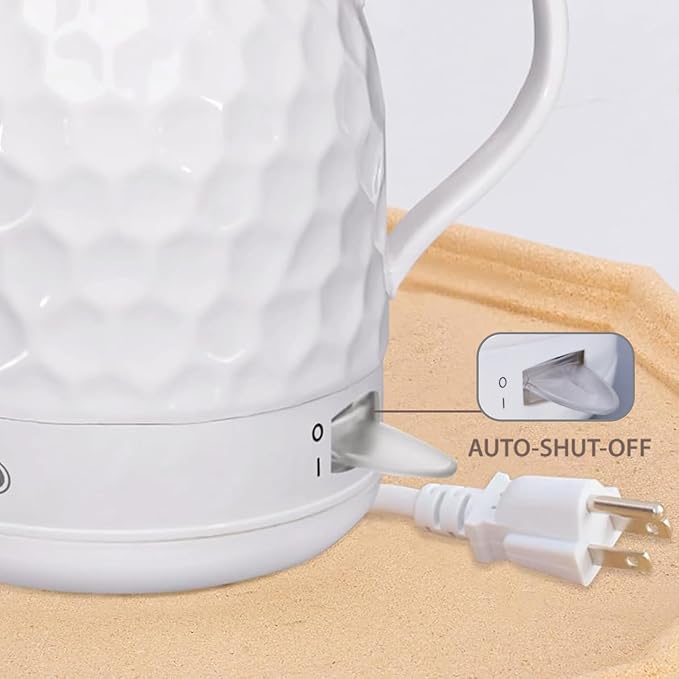 Ceramic Electric Kettle 1 Quarts, 1000W Hot Water Boiler, Automatic Shut-off, BPA-Free, Teapot Rapid Boil For Coffee & Tea, Boil-Dry Protection, White Gooseneck