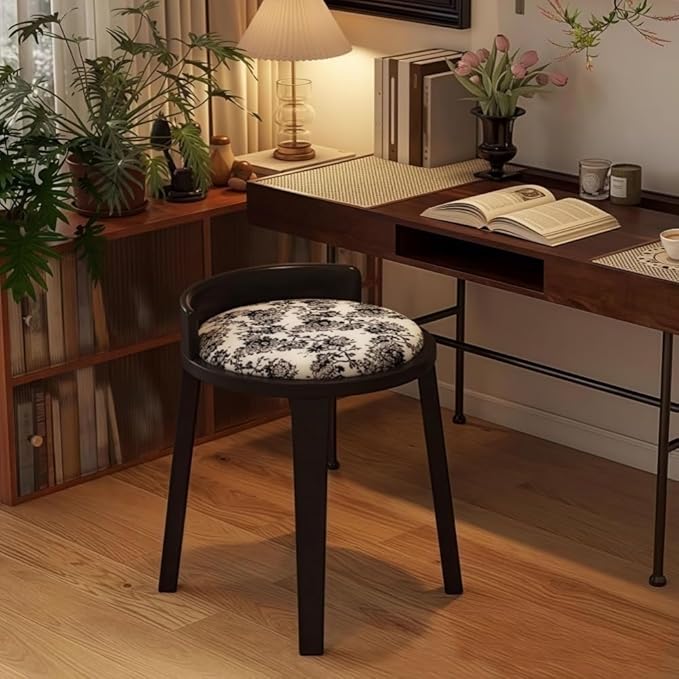 Vanity Chair with Small Back Vintage Style Makeup Chair Round Vanity Stool Wood Frame for Makeup Room ﻿ Creative idea