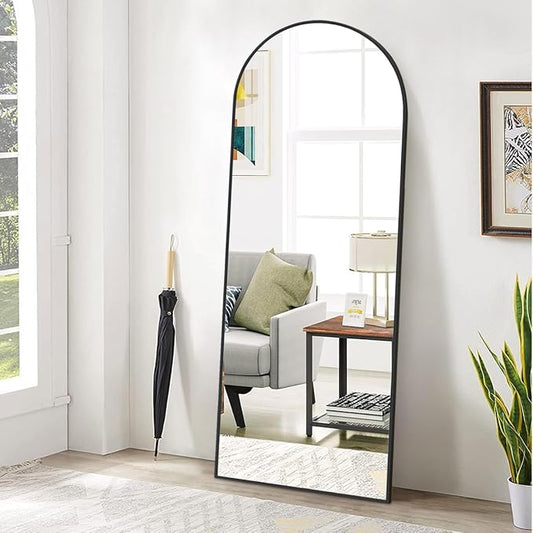 BEAUTYPEAK 65"x24" Full Length Mirror, Arch Full Body Floor Mirror, Wall Mirrors Hanging or Leaning Arched-Top with Stand for Bedroom, Dressing Room, Black