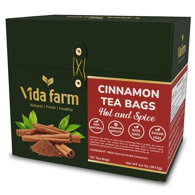 VIDA FARM 125 Cinnamon Tea Bags, 100% Natural Herbal Cinnamon Tea Bags, No Additives, No Caffeine, No Sugar