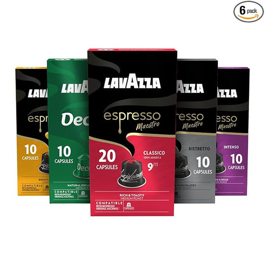 Lavazza Espresso Variety Pack of Aluminum Capsules Compatible with Nespresso* Original Machines, Contains Light, Medium, and Dark Espresso Roast (60 Capsules)