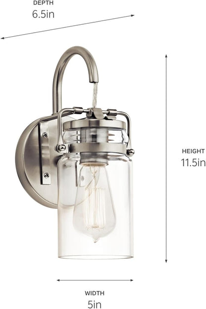 KICHLER Brinley 11.5" 1 Light Wall Sconce with Clear Glass Brushed Nickel