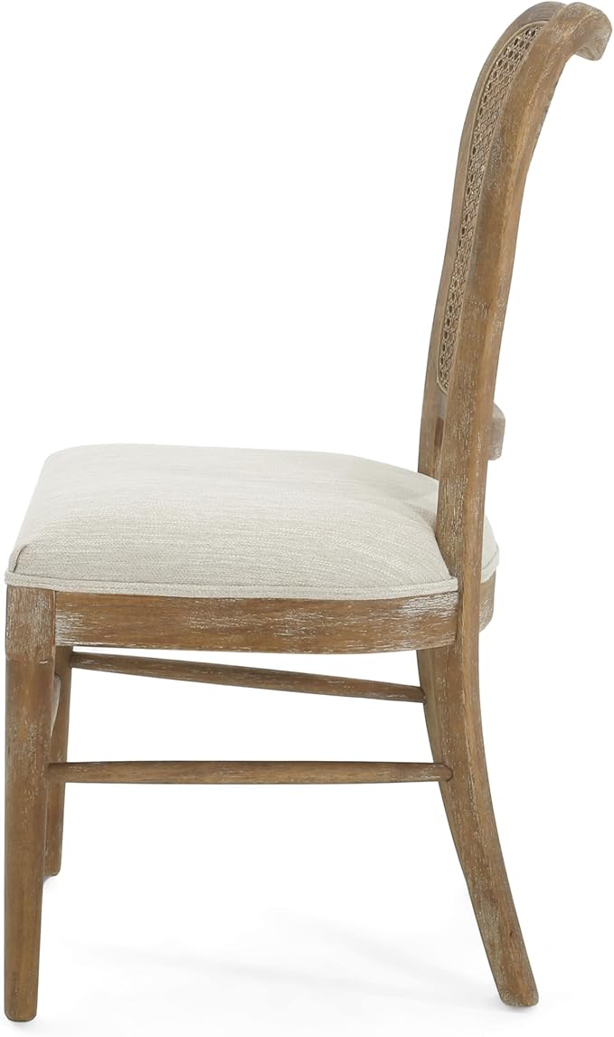 Christopher Knight Home Collda Modern Upholstered Dining Chairs, Wicker Backrest, Vintage Style for Homebar Living Room Kitchen Counter (Set of 2), Dark Brown+Beige