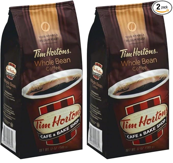 Tim Hortons Coffee, Medium Roast, Whole Bean | 100% Arabica | 12 Ounce Bag | Pack of 2