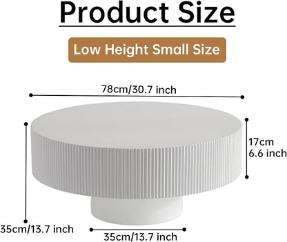 Round Coffee Table 30.7" Modern White Fluted Coffee Table Low Round Drum Pedestal Coffee Tables for Living Room Farmhouse (White 30.7in)