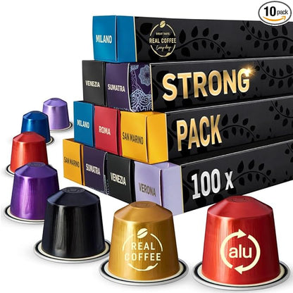 Strong Espresso Variety Pack for Nespresso | 100 Bold Aluminum Pods| 5 Intense Italian Flavors | 100% Nespresso Compatible Pods