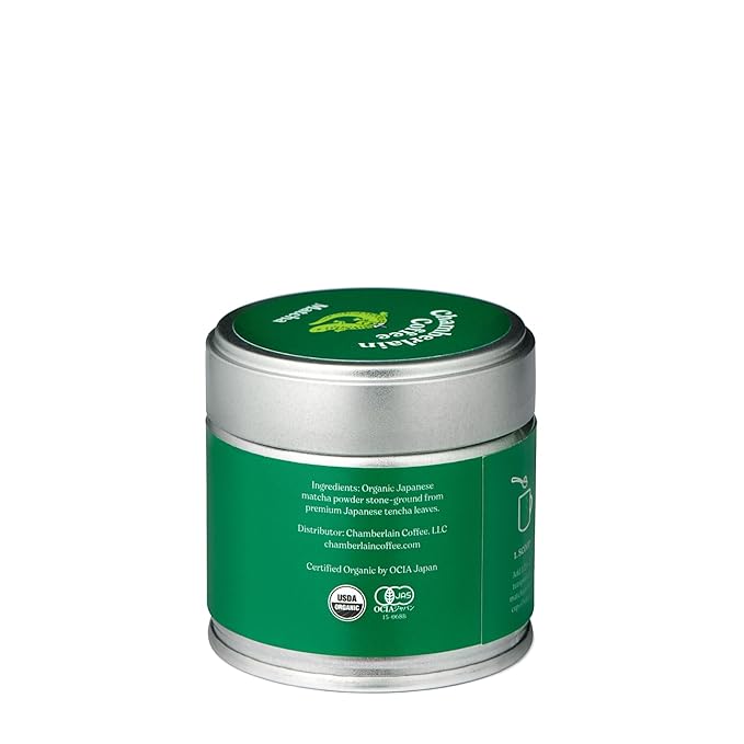 Chamberlain Coffee Ceremonial Grade Matcha Powder - Vegan Japanese Matcha, Gluten-Free Organic Green Tea Powder for Hot and Iced Drinks, Made with Premium Organic Ingredients - 1.06 Oz