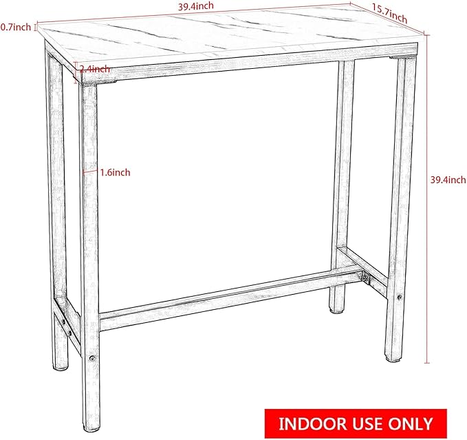 Mr IRONSTONE 39.4" Bar Table White Marble Industrial Pub Dining Height Table Bistro Table (Indoor USE ONLY)