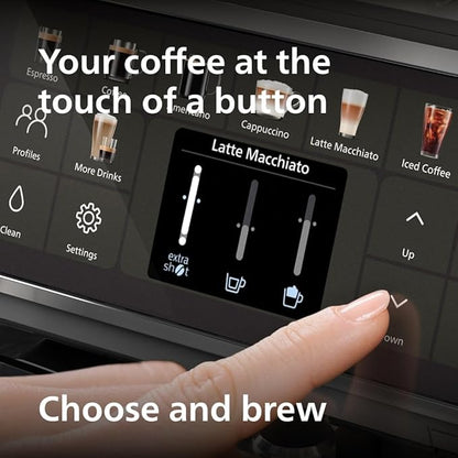 PHILIPS 5500 Series Fully Automatic Espresso Machine - LatteGo Milk System, Integrated Grinder, 20 Hot & Iced Coffee Pre-Sets, Quick Start, SilentBrew, 15-Bar Pressure, Black Chrome (EP5544/94)