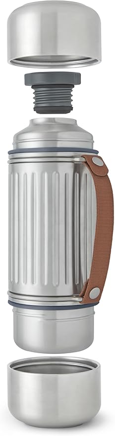 BLACK+BLUM - Insulated Explorer Flask Duo - Vacuum Insulated 304 Stainless Steel Flask with Leak Proof Lid, Nylon Carry Strap and two double-walled steel cups - Keeps Hot and Cold for 24 hours - 1L