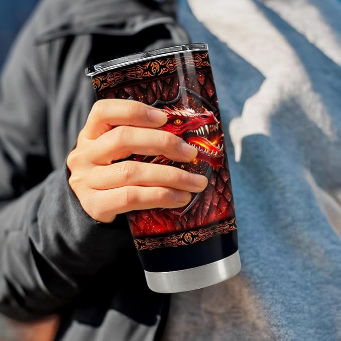 SANDJEST Dragon Tumbler 20oz Stainless Steel Insulated Coffee Travel Mug Cup for Men Dragon Gifts for Birthday Christmas Fathers Day
