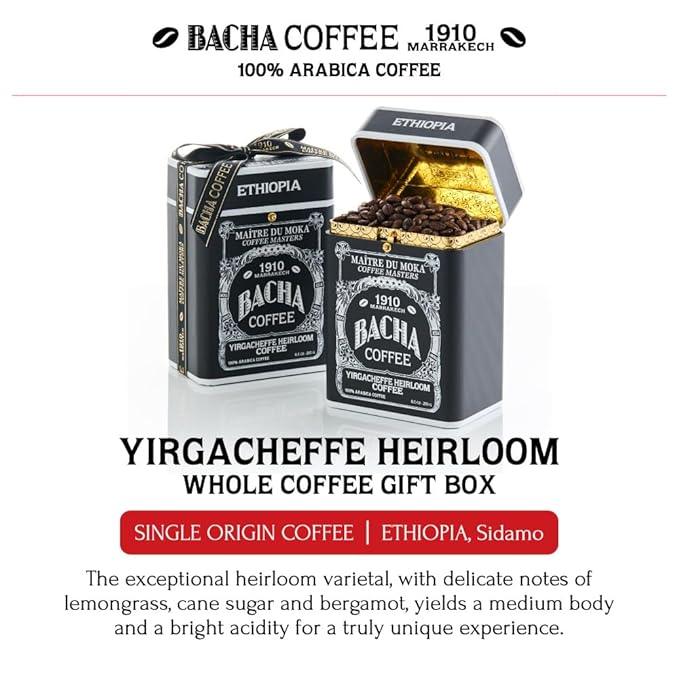 Bacha Coffee | Yirgacheffe Heirloom Single Origin Signature Nomad Collection, 100% Arabica Specialty Coffee, Whole Beans, Medium Roast, 250g