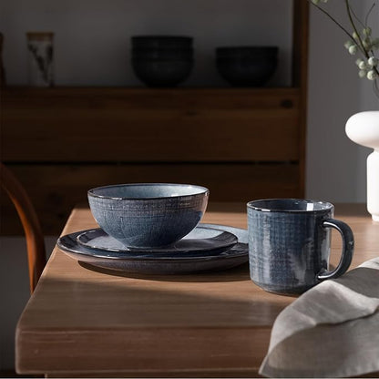 famiware Moonlight Coffee Mug Set of 4, 13oz Mug Set with Linen Finish, Coffee Cup Set with Handle for Latte, Cappuccino, Tea, Hot Cocoa, Microwave and Dishwasher Safe, Dark Blue