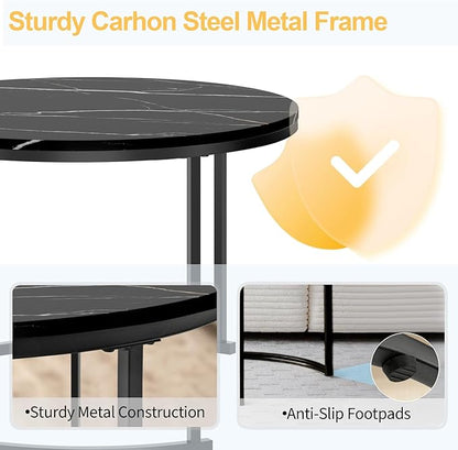 Round Coffee Table, Circle Nesting Coffee Tables for Living Room, Small Dining Center Space Saving Living Room Small Tables, Modern Center Table Dining Black, Modern Home Furniture